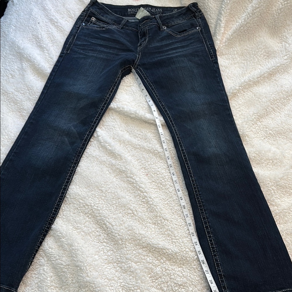 Blue Straight Leg Jeans with Faded Indigo Wash